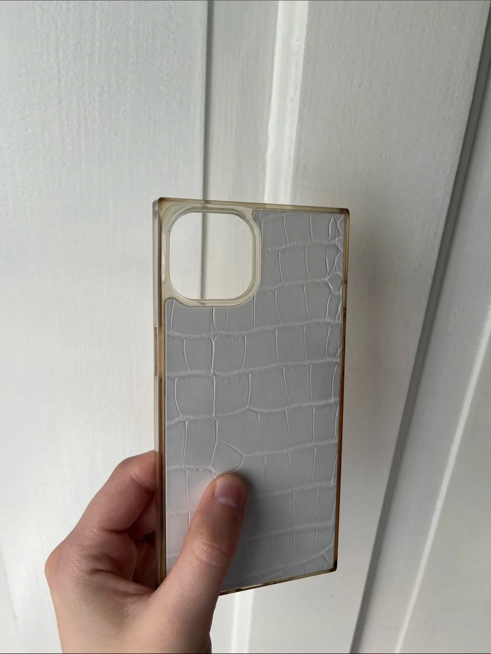 FLAUNT SQUARE® White Crocodile Faux Leather iPhone 13 Case